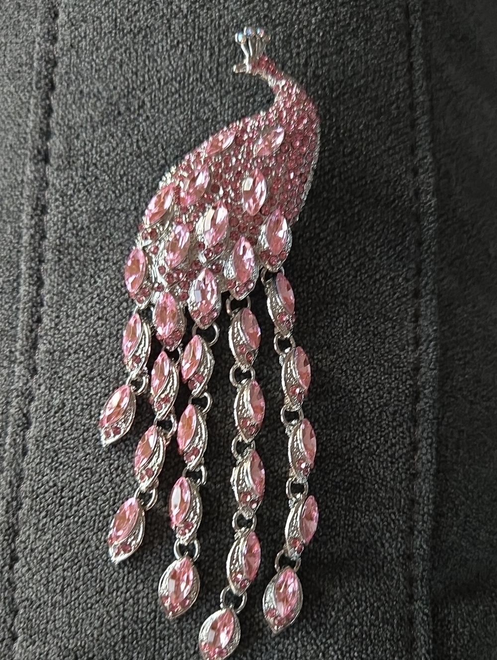 Pink Crystal Peacock Drop Brooch